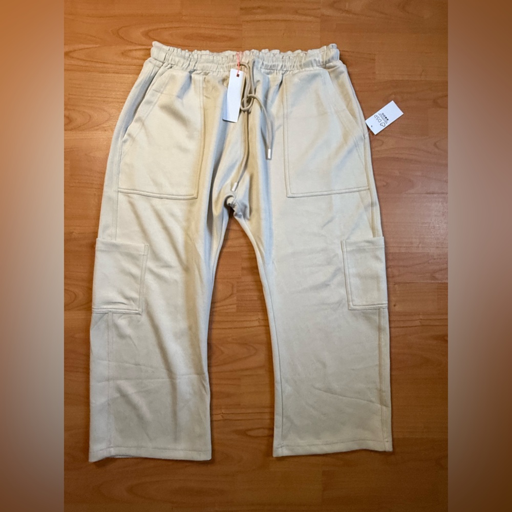 THE Greii Los Angeles Tan Cargo Pocketed Elastic Drawstring Pants NWT Soft